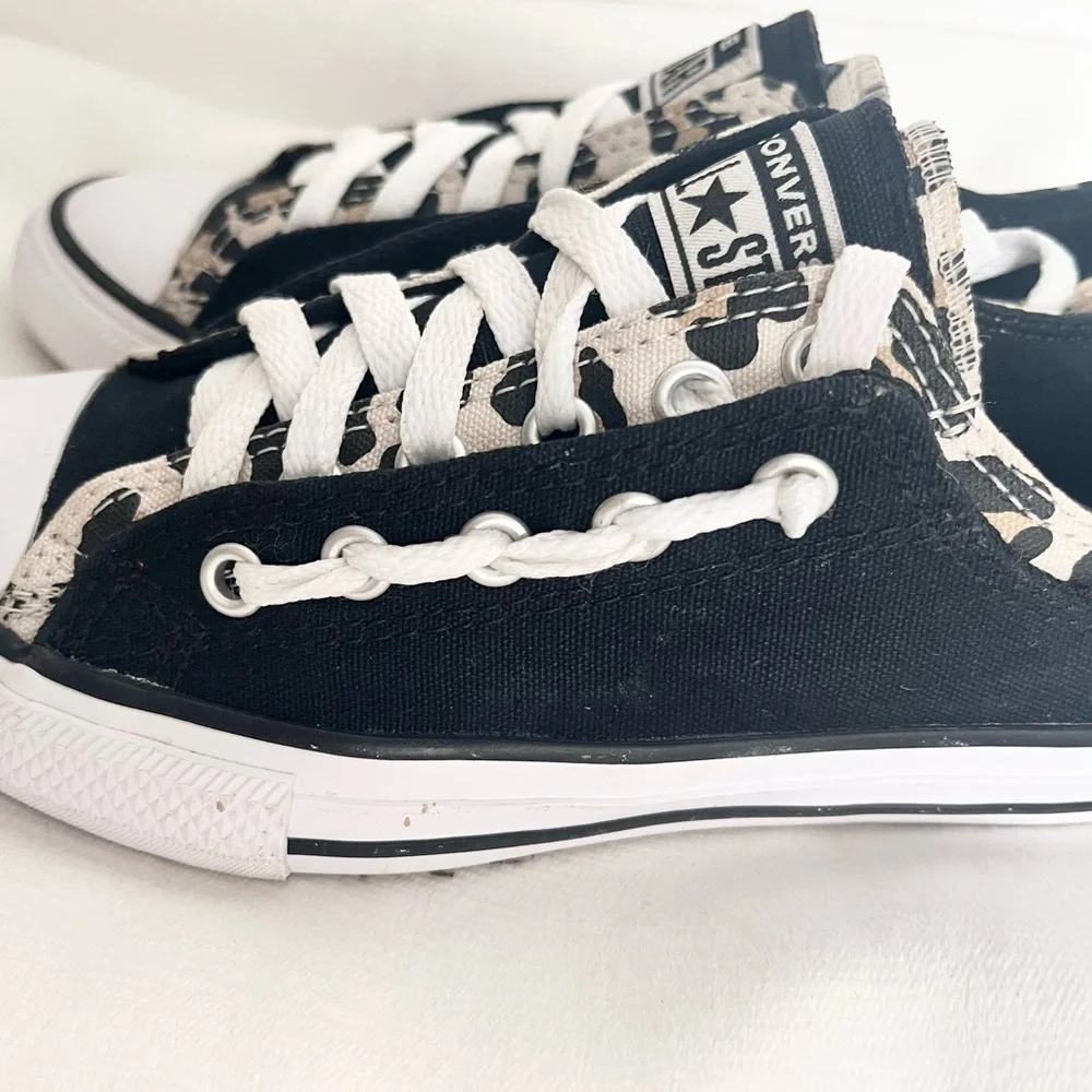 Converse Kids' double tongue Black and Cheetah Print Sneakers 2